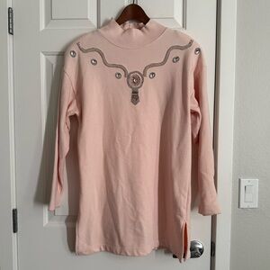 Vintage Regina Porter Pink‎ Beaded Knit Dress Tunic Size S 80s Western Mock Neck